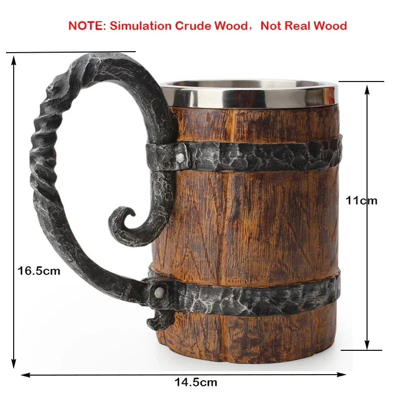 Beer Mug Stainless Steel Double Wall Viking Wood Style