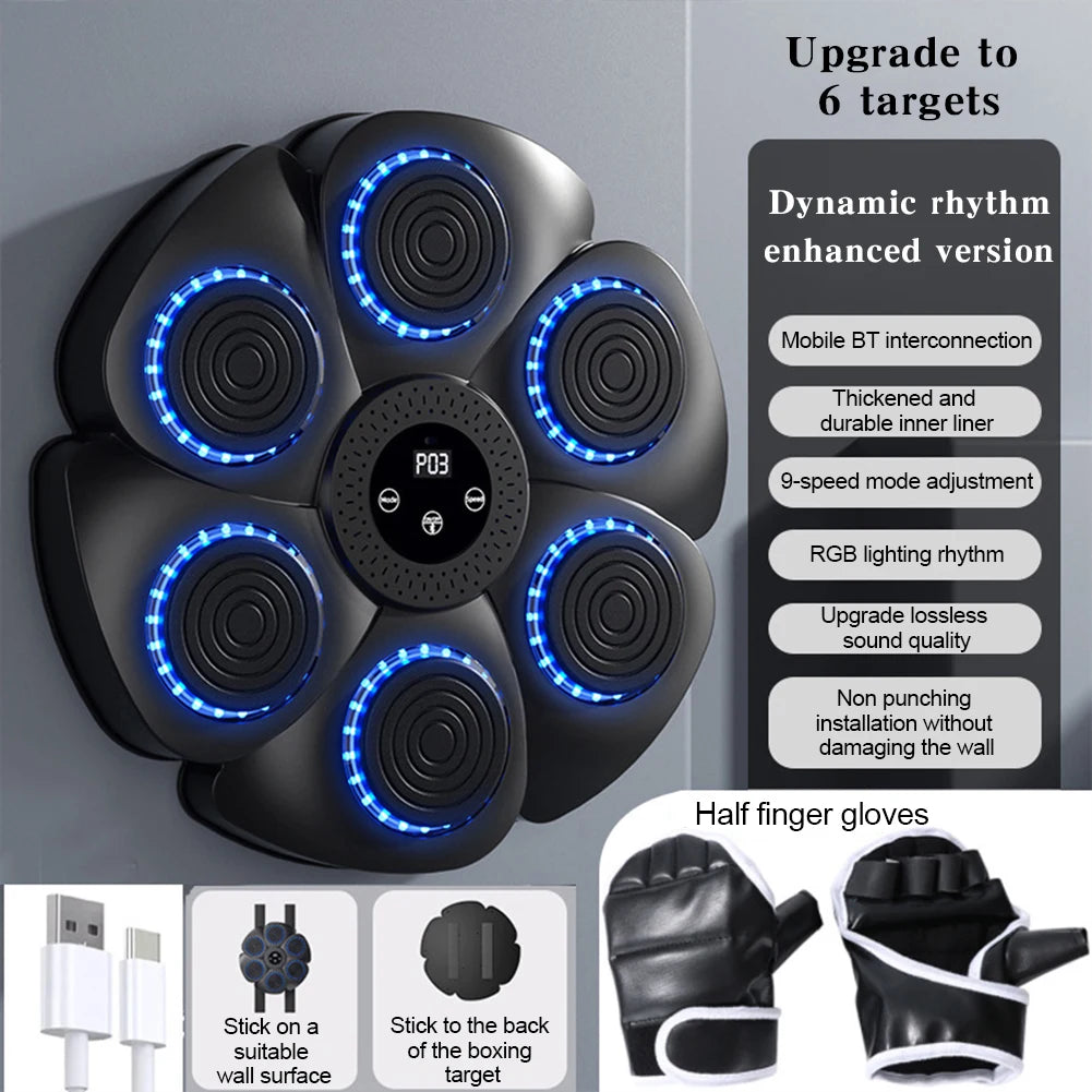 Boxing Trainer Interactive LED Music Reaction Wall Target with Gloves