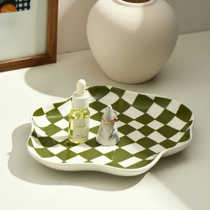 Ceramic Plate Nordic Chessboard Black White Tray
