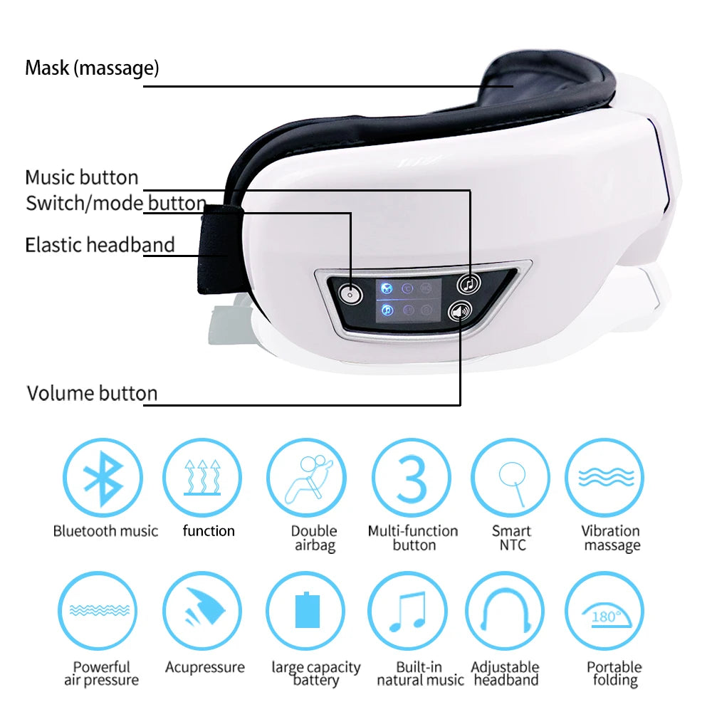 Eye Massager with 6D Smart Vibration Airbag Bluetooth