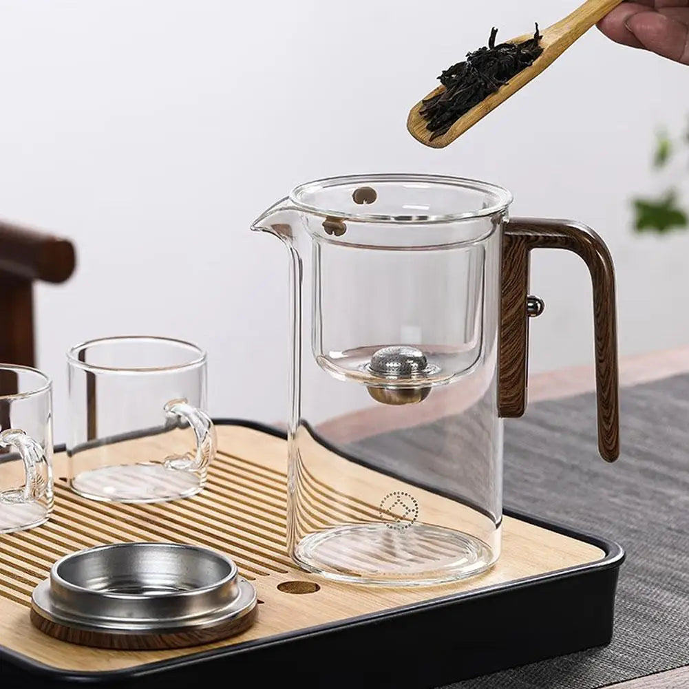 Teapot Glass Magnetic Separation Wood Handle