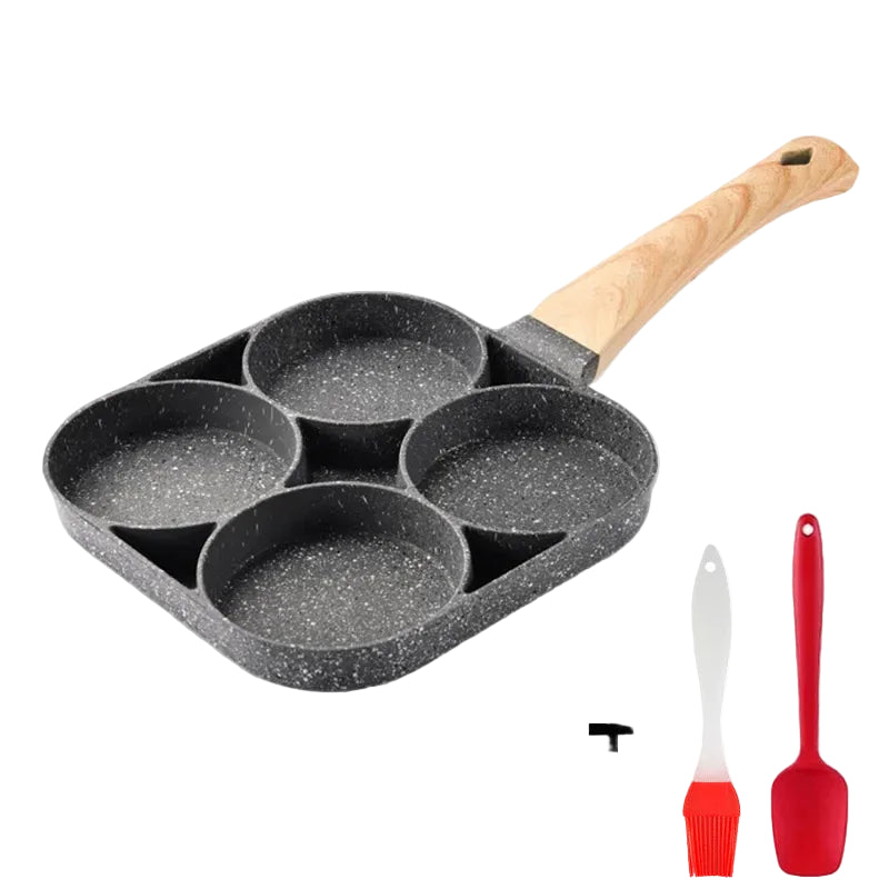 Frying Pan Non Stick Four Hole Omelet Wooden Handle
