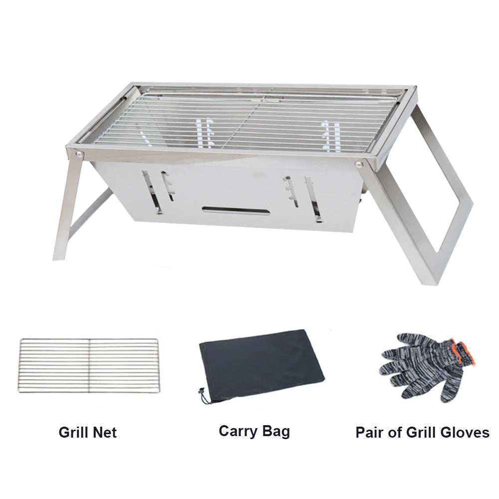 Camping BBQ Grill Folding with Stainless Adjustable