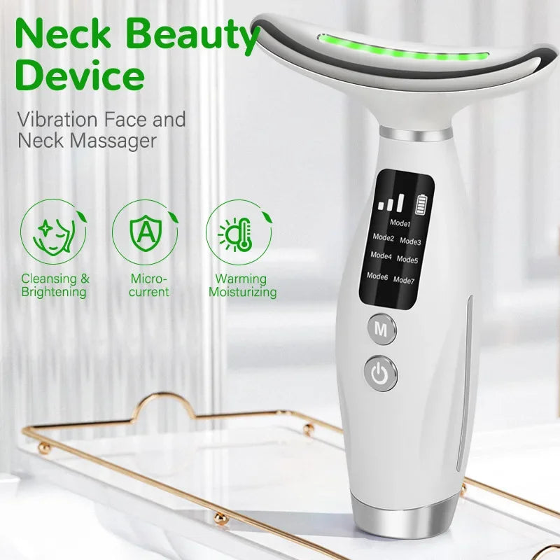 Neck Face Beauty Massager Device with Micro-Current 7-Color LED