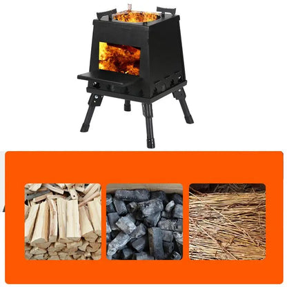 Camping Wood Stove Foldable with Firewood Grill