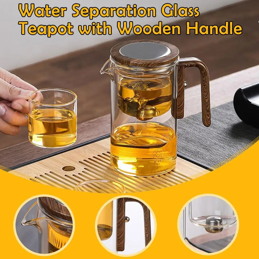 Teapot Glass Magnetic Separation Wood Handle
