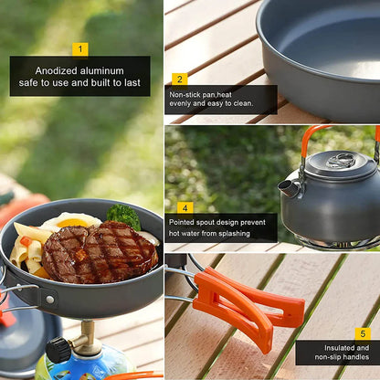 Camping Cookware Set Aluminum Portable Outdoor Cooking Gear