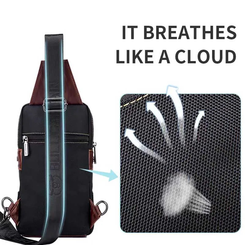 Men Chest Bag with Genuine Leather Business Shoulder