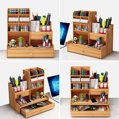 Desk Organizer Wooden Large-Capacity Pen Holder Drawer