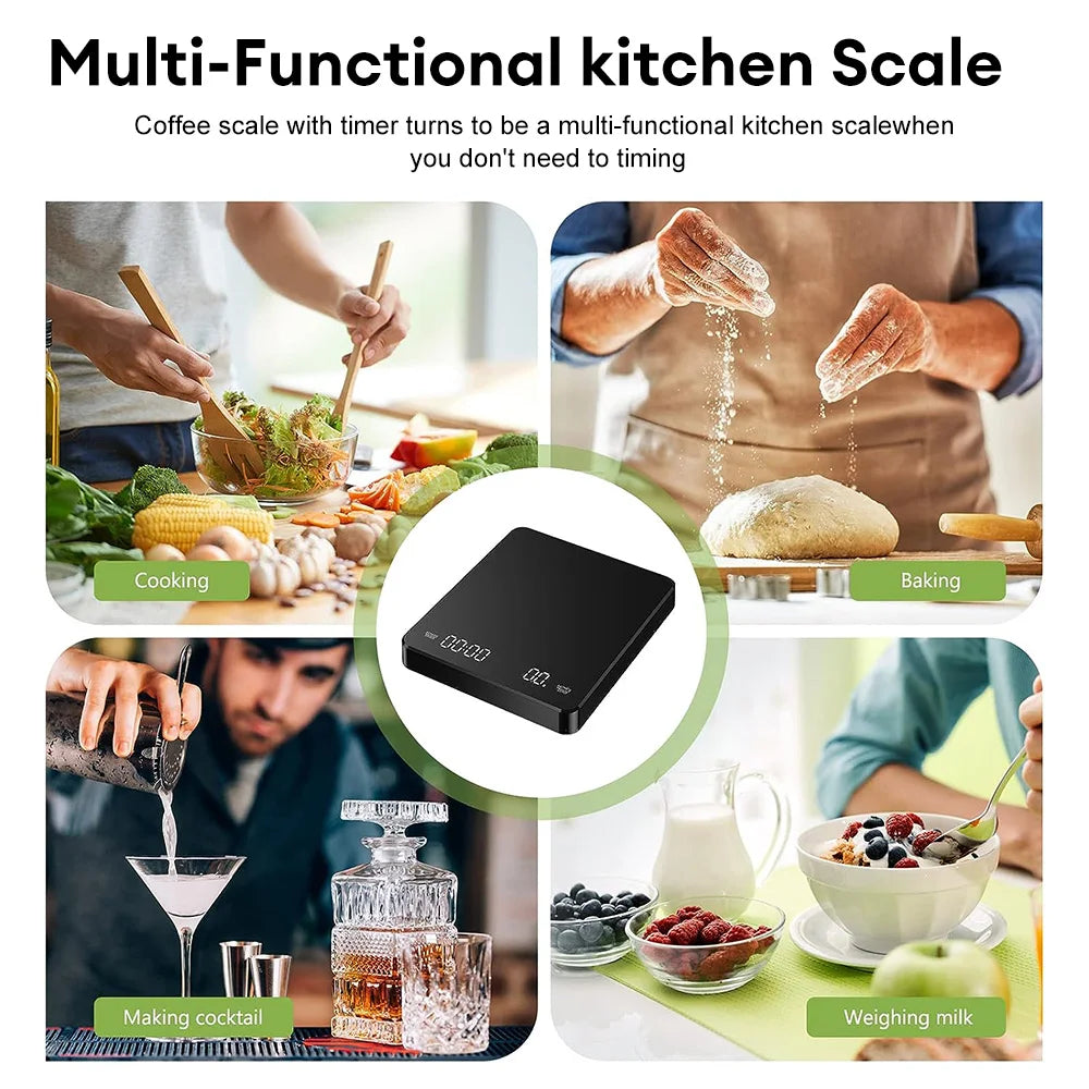 Coffee Scale Digital Precision Timer LED USB Rechargeable