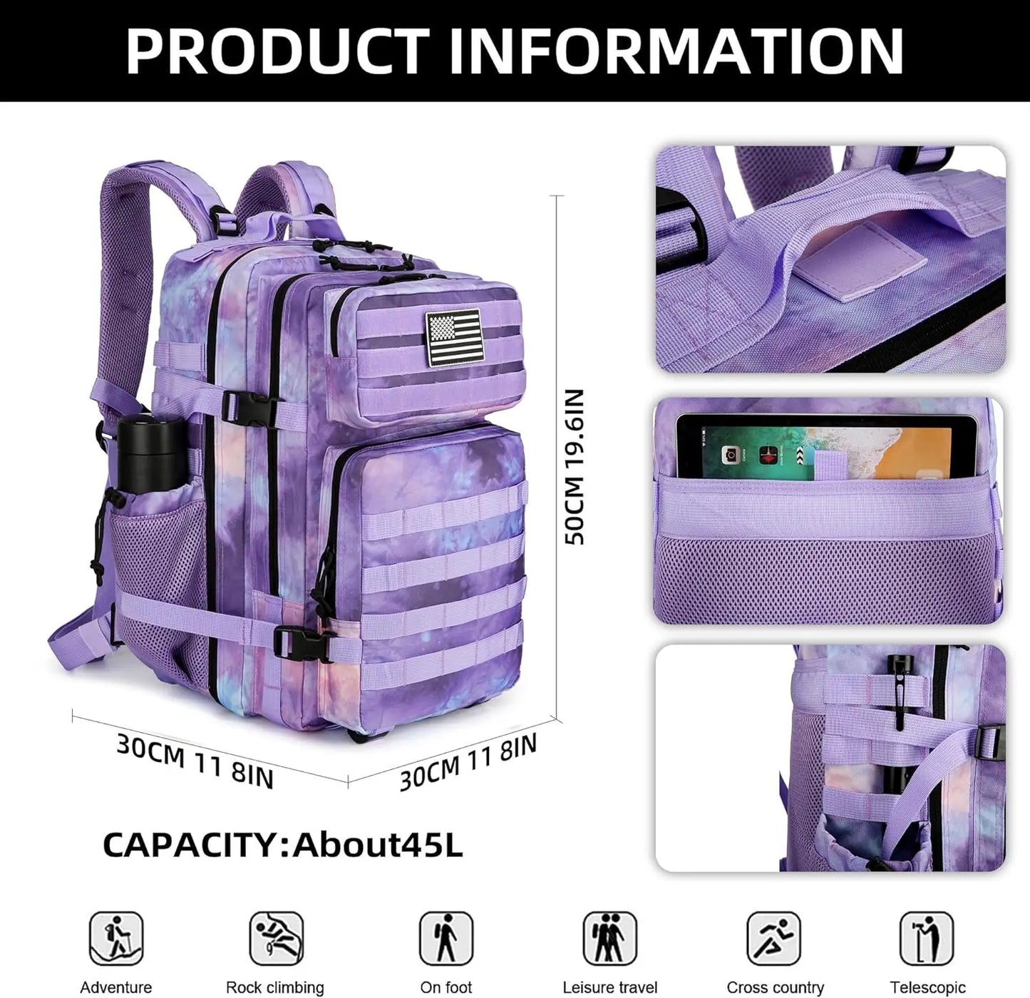 Tactical Backpack with 45L Waterproof Outdoor Rucksack