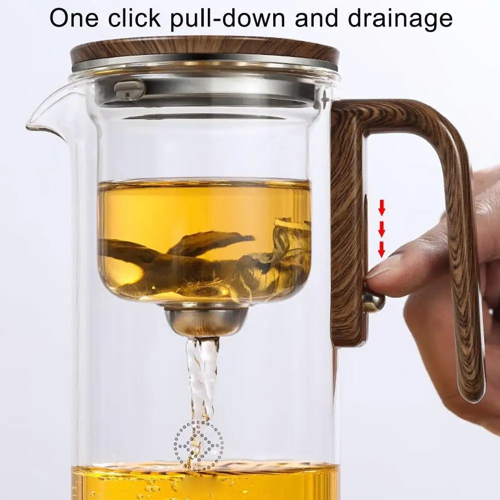 Teapot Glass Magnetic Separation Wood Handle