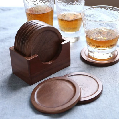 Wood Coaster Set Walnut Heat Resistant Round Square