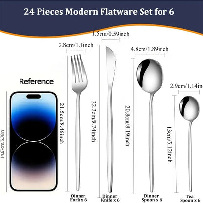 Cutlery Set Stainless Steel Silverware 24 pieces