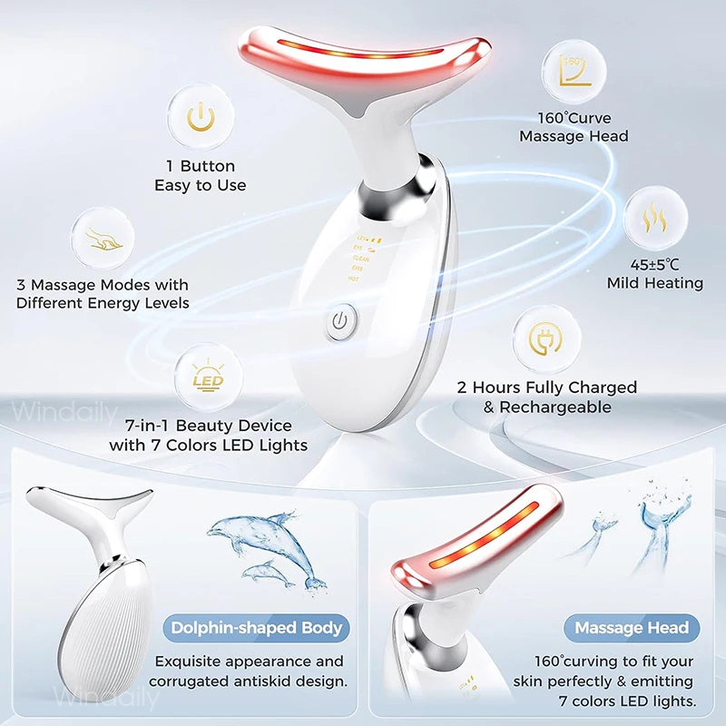 LED Face Neck Massager with 7-Color EMS Sculpting Device