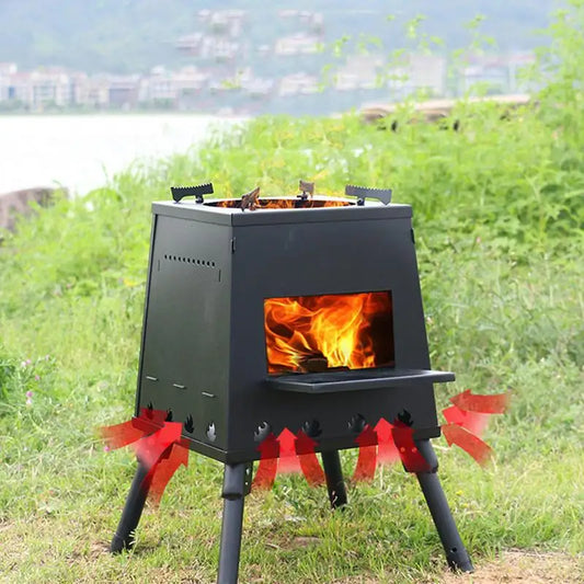 Camping Wood Stove Foldable with Firewood Grill