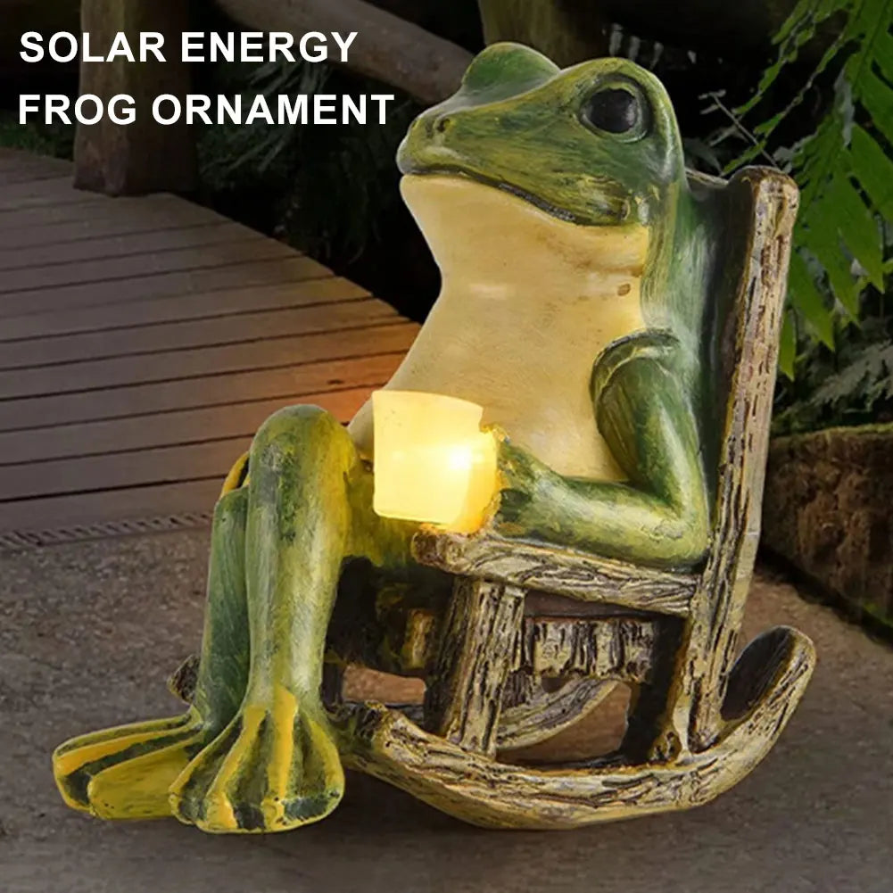 Frog Statue Solar Resin Outdoor Light Garden Decor
