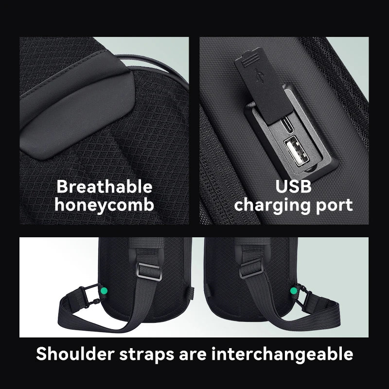 Crossbody Bag Waterproof Hard-Shell with USB Port