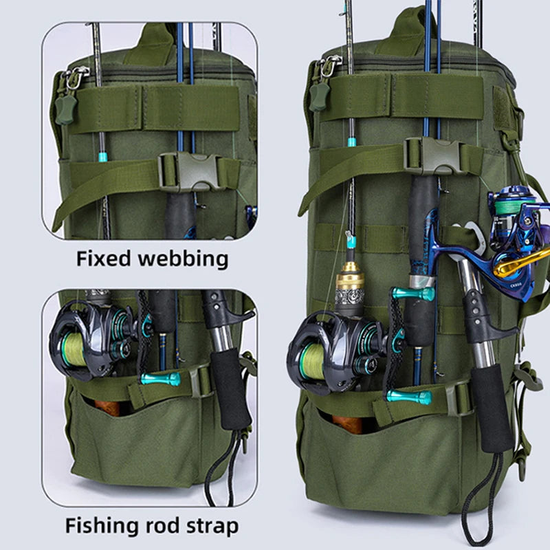 Fishing Backpack Tactical Molle Rod Holder Storage Bag