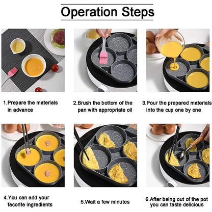 Frying Pan Non Stick Four Hole Omelet Wooden Handle