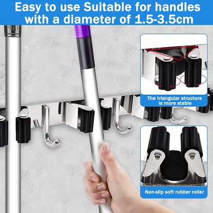 Mop Broom Holder Stainless Steel Wall Mounted