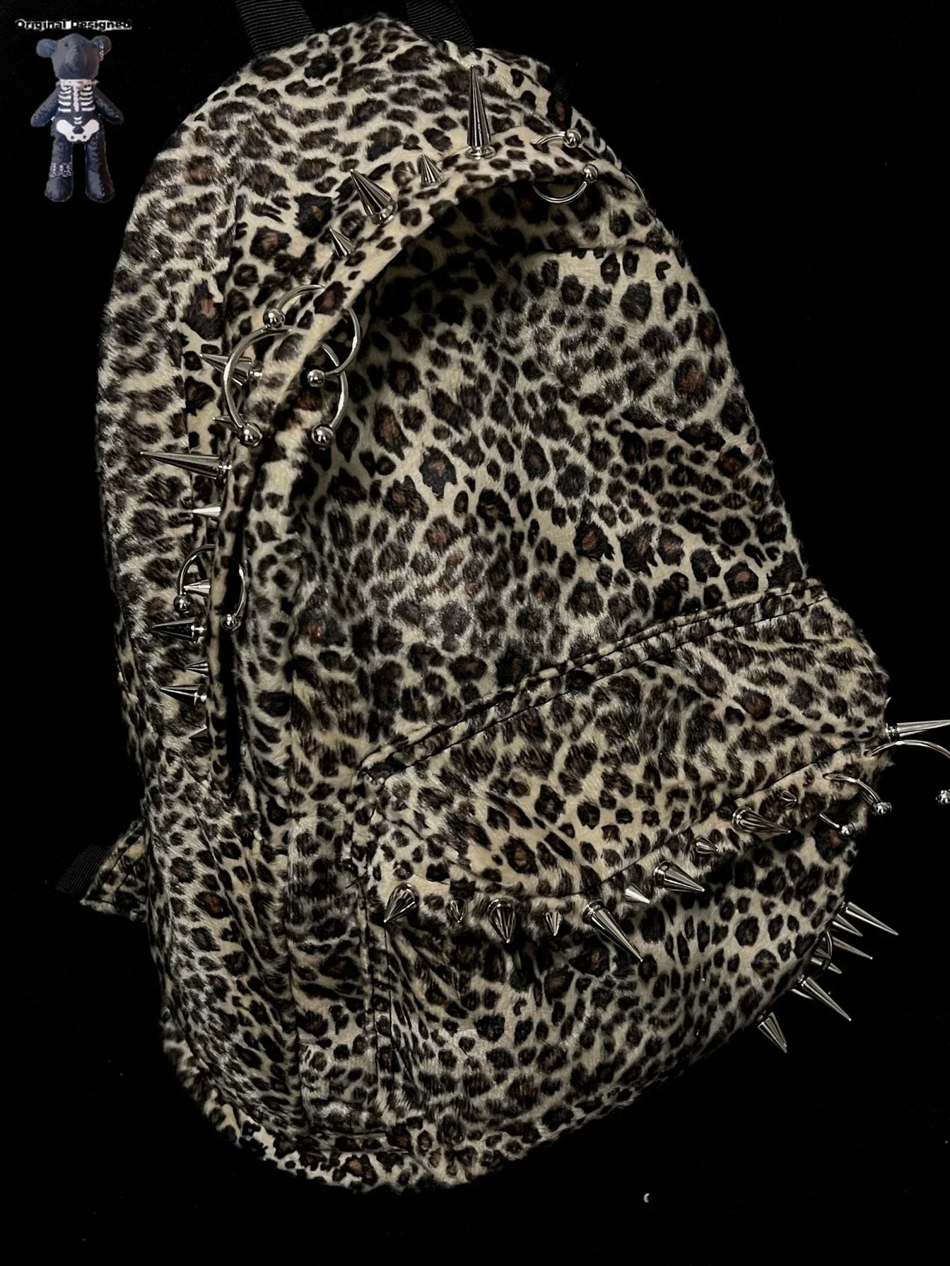 Leopard Backpack with Rivet Punk Large Capacity