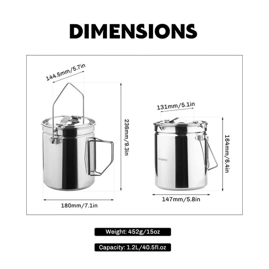 Camping Steamer Pot with Stainless Steel Lockable Lid 1.2L