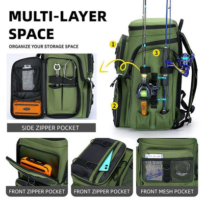 Fishing Backpack with Rod Holders & Tackle Storage