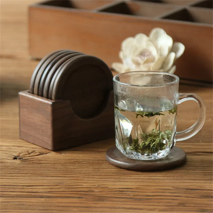Wood Coaster Set Walnut Heat Resistant Round Square