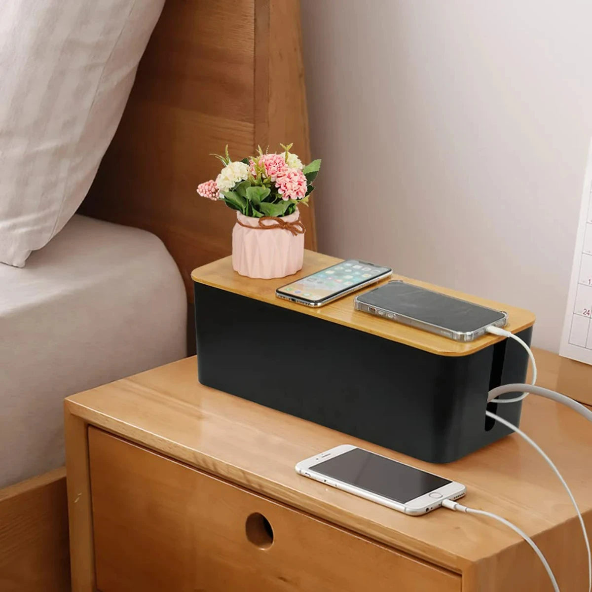 Cable Box Wooden Dustproof Wire Organizer