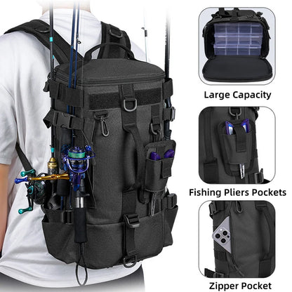 Tactical Fishing Backpack with Rod Holder & Tackle Storage