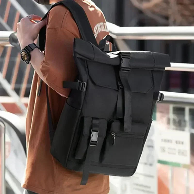 Backpack with Waterproof Nylon Roll on Top