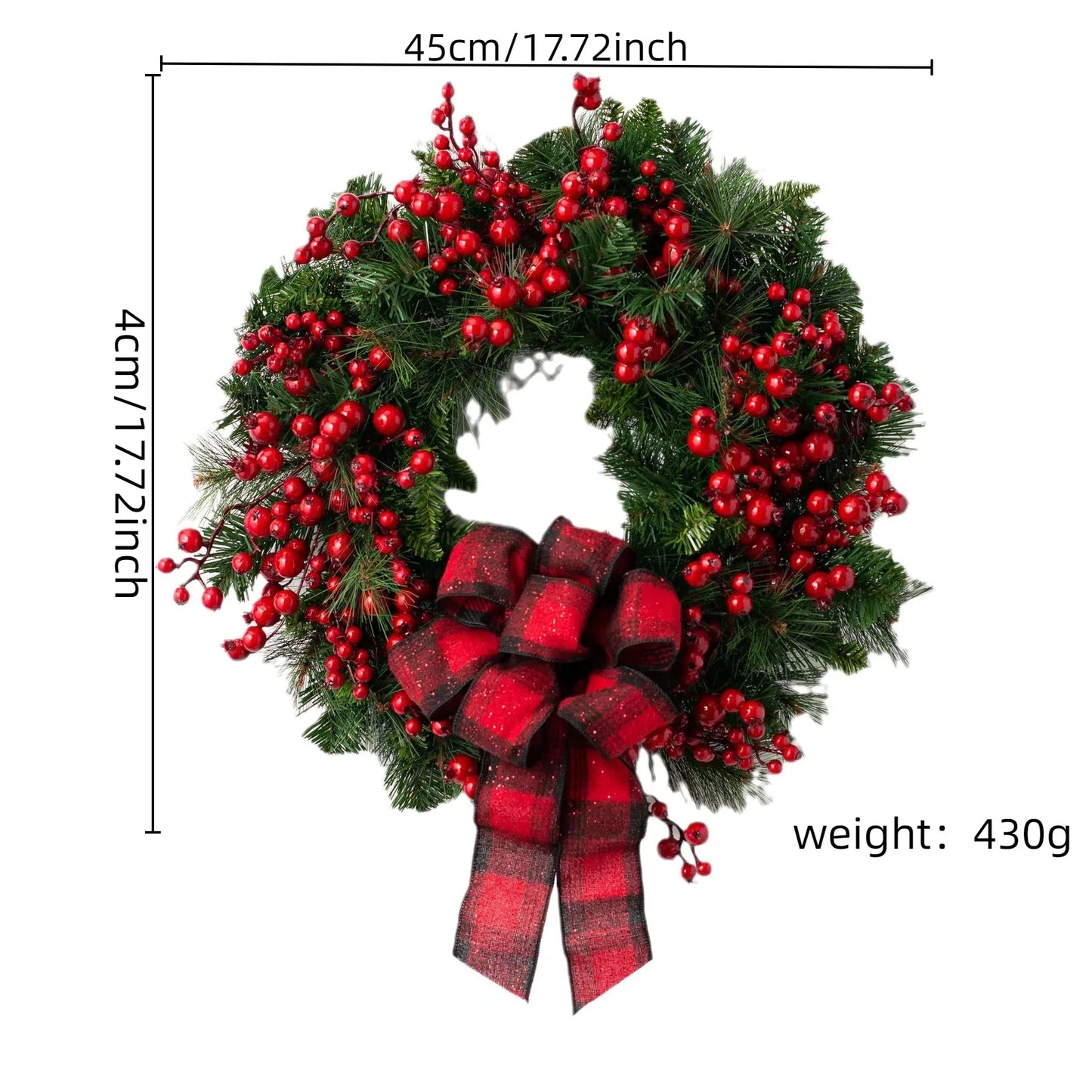 Christmas Wreath Red Berry Bow Front Door