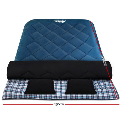 Thermal Sleeping Bag w/ Double Pillow for Camping - Blue