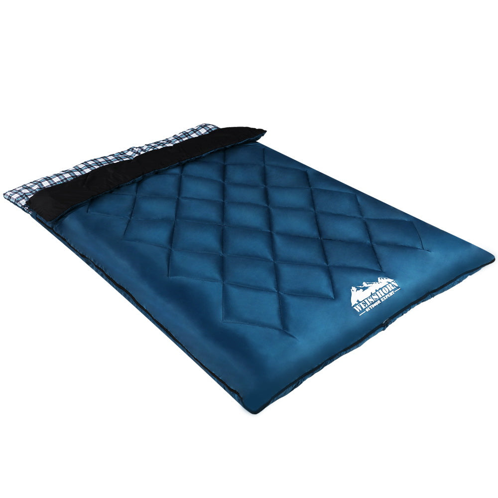 Thermal Sleeping Bag w/ Double Pillow for Camping - Blue