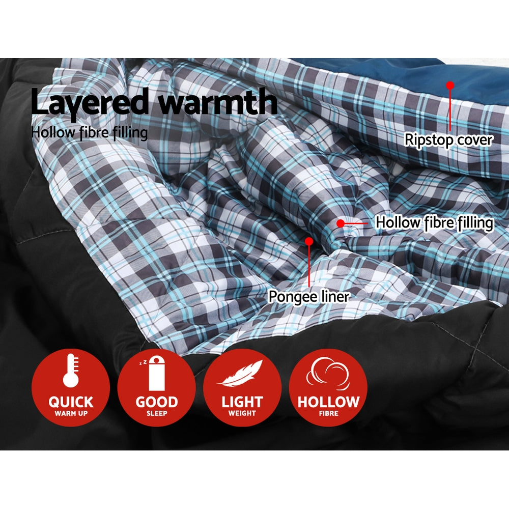 Thermal Sleeping Bag w/ Double Pillow for Camping - Blue