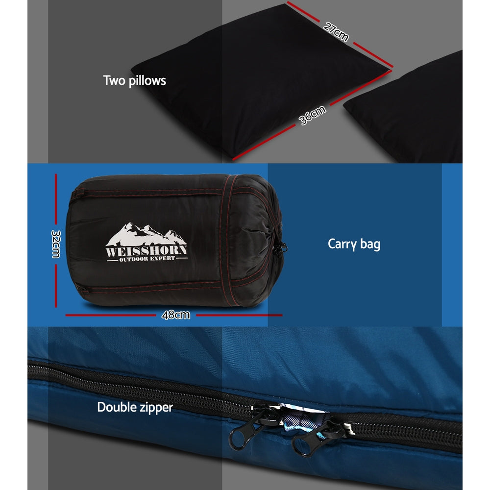 Thermal Sleeping Bag w/ Double Pillow for Camping - Blue