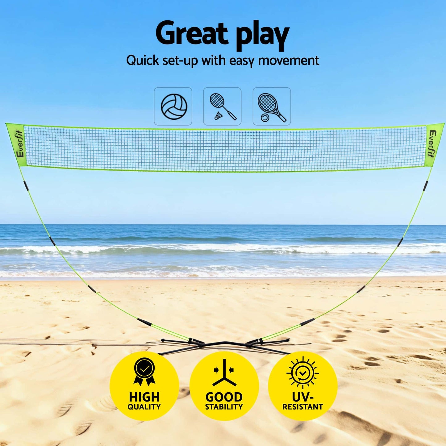 Best Everfit 3M Badminton Tennis Net Portable Volleyball Kit Yellow | Buy Online at Furniture Things Australia