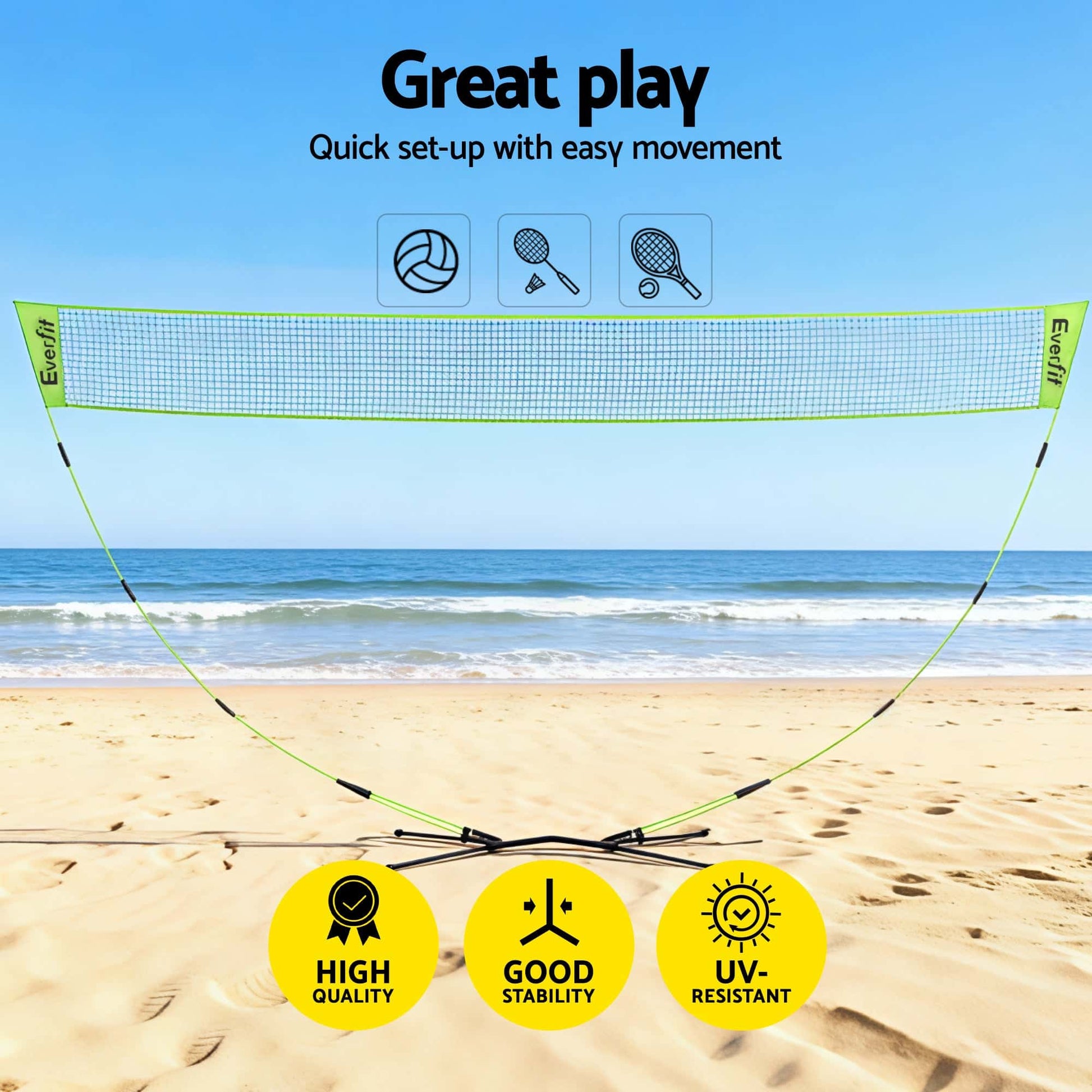 Best Everfit 3M Badminton Tennis Net Portable Volleyball Kit Yellow | Buy Online at Furniture Things Australia