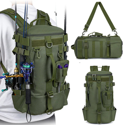 Fishing Backpack Tactical Molle Rod Holder Storage Bag
