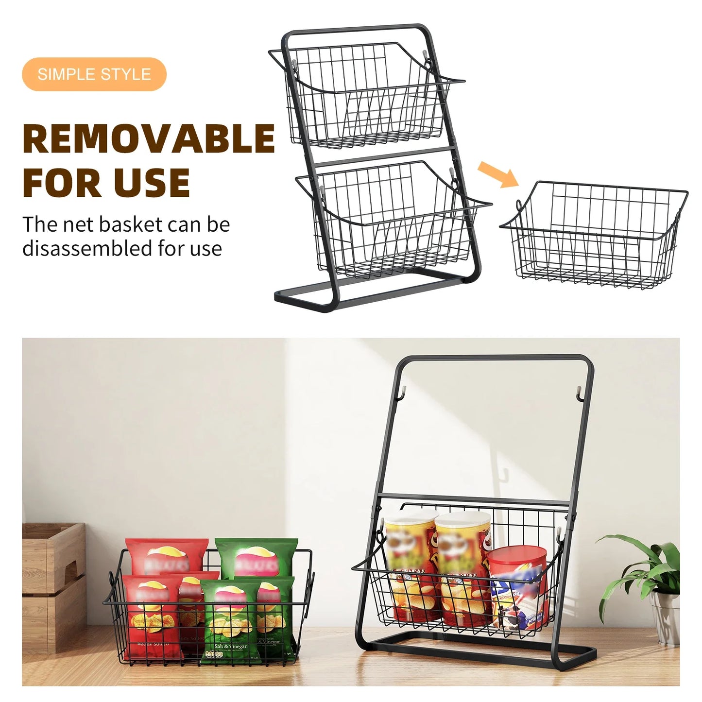 Storage Basket Metal Wire Removable Kitchen Organizer
