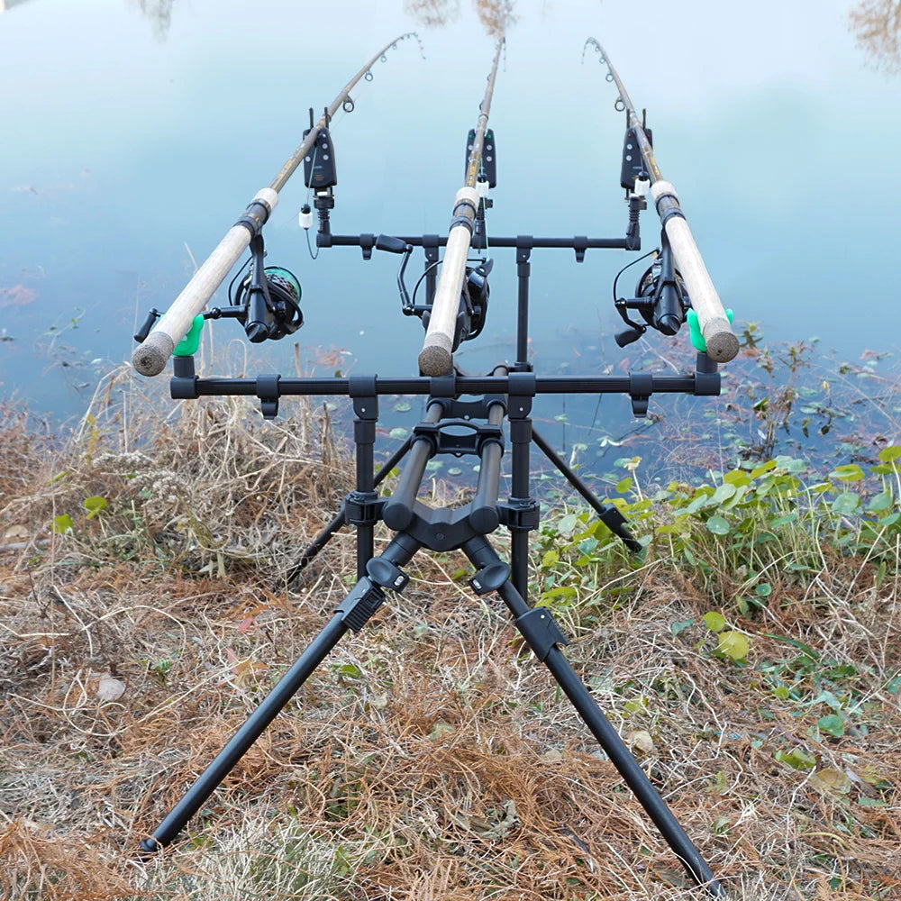 Fishing Rod Pod with Adjustable Triple Holder