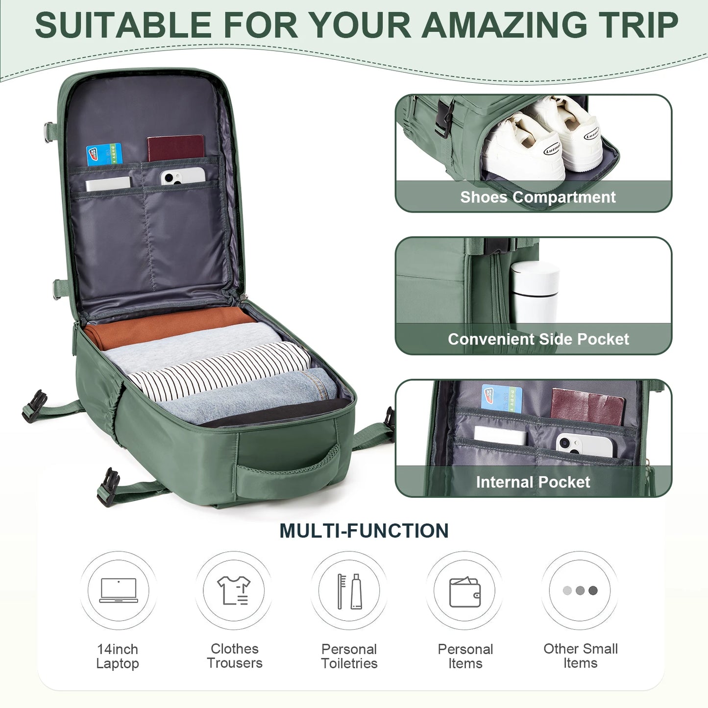 Travel Backpack Cabin Bag 40x20x25 Laptop Softback