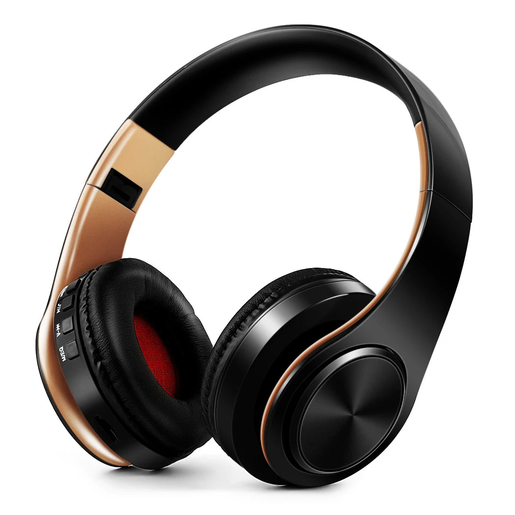 Wireless Headphones Bluetooth with Gold Stereo Foldable Mic