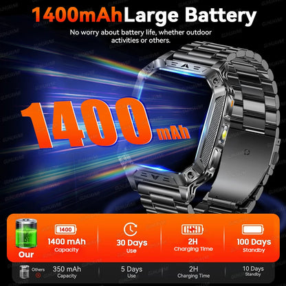 Military Smart Watch with 1400mAh Bluetooth Call (Black)