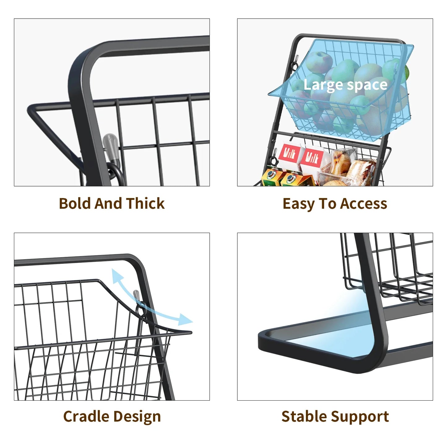 Storage Basket Metal Wire Removable Kitchen Organizer