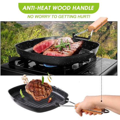 Frying Pan Non-Stick Camping Cookware with Folding Handle