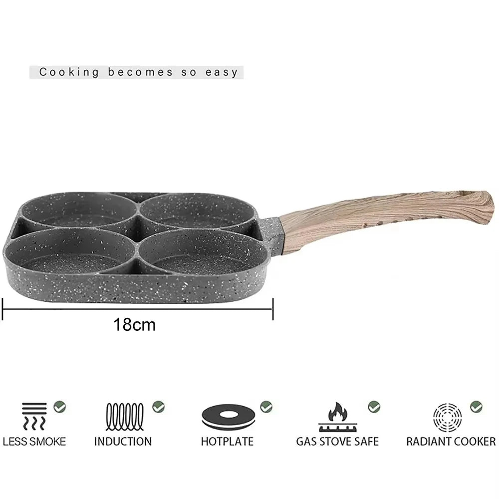 Frying Pan Non Stick Four Hole Omelet Wooden Handle