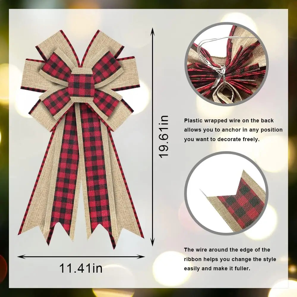 Christmas Wreath with Red &  Black Plaid Bow Burlap
