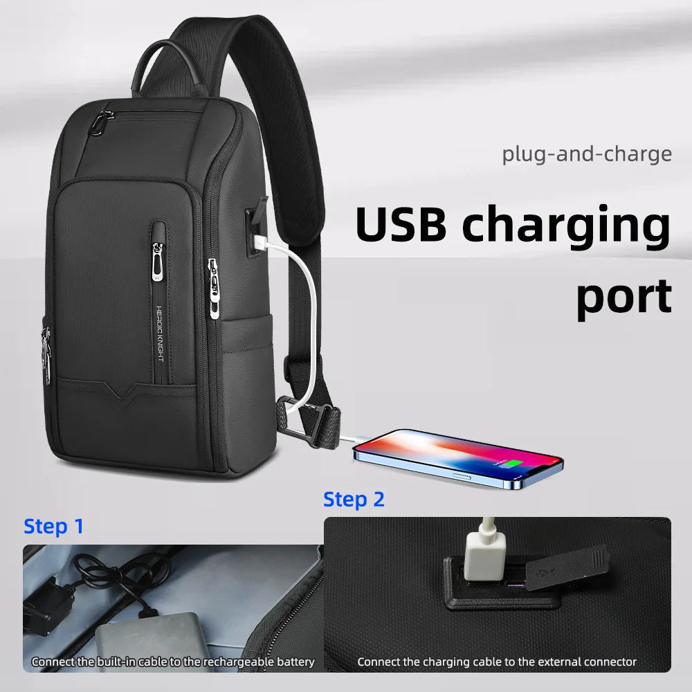 Men Crossbody Bag with USB Waterproof Travel Sling